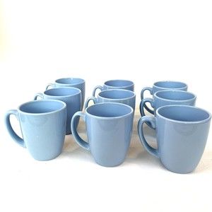 Corelle 2007 Light Blue Set of 9 Stoneware Coffee Tea Mug 12 oz Country Cottage